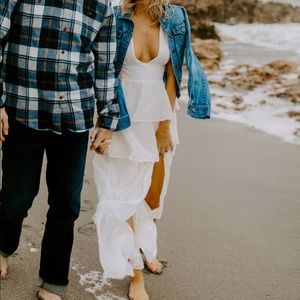 White tier maxi dress with a slit